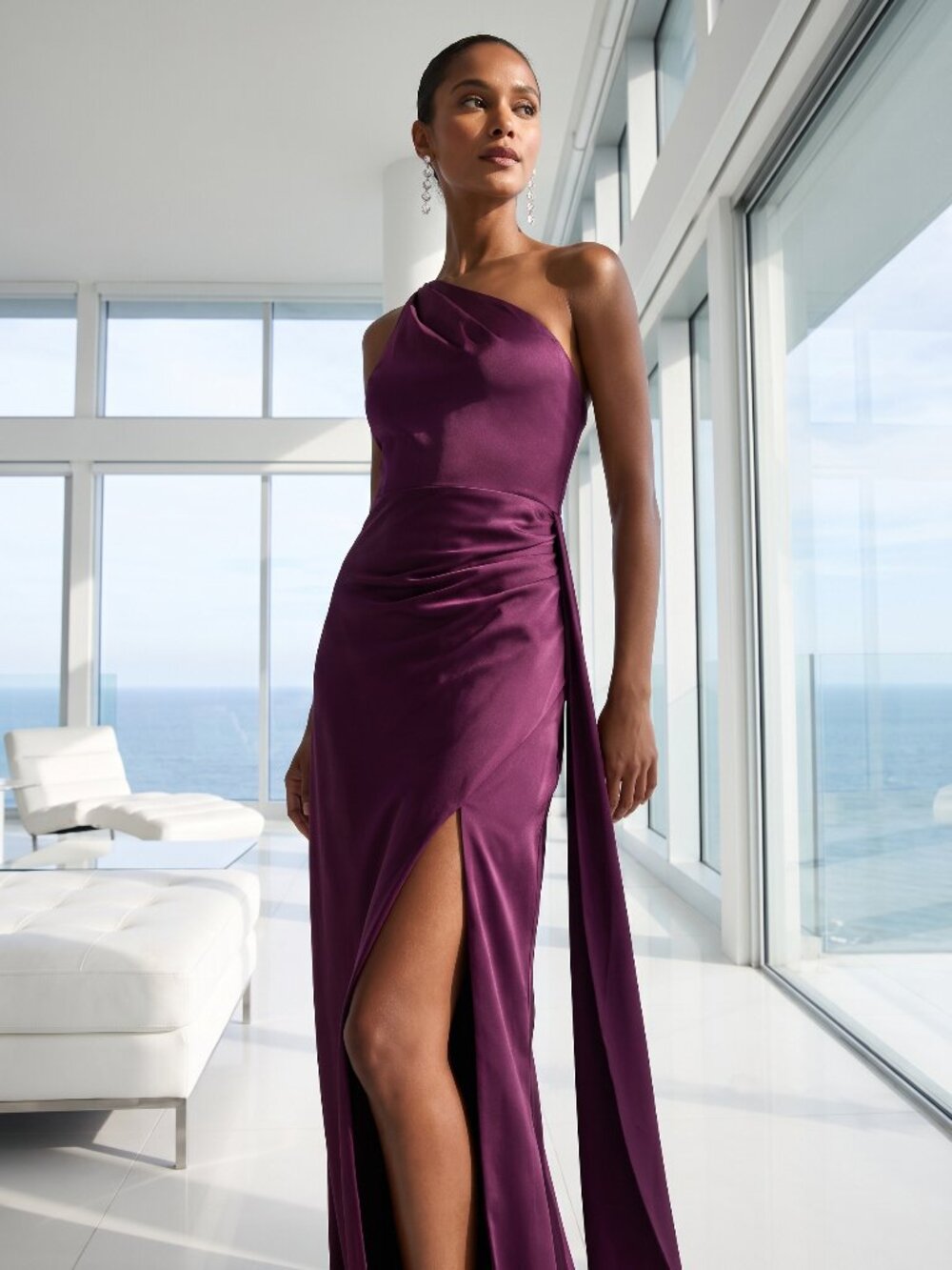 NWT LULUS signature elegance one shoulder satin maxi dress M